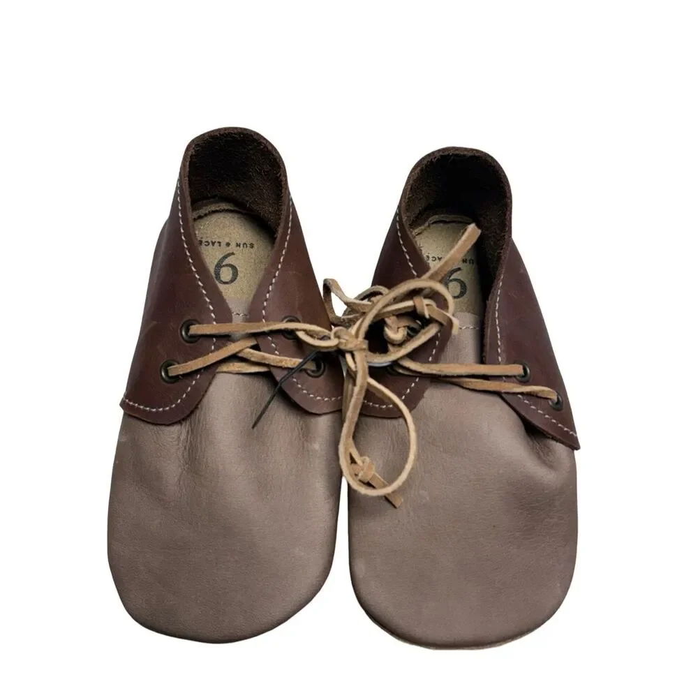 New Sun & Lace Hand Crafted Brown Leather Soft Sole Baby Toddler Shoes